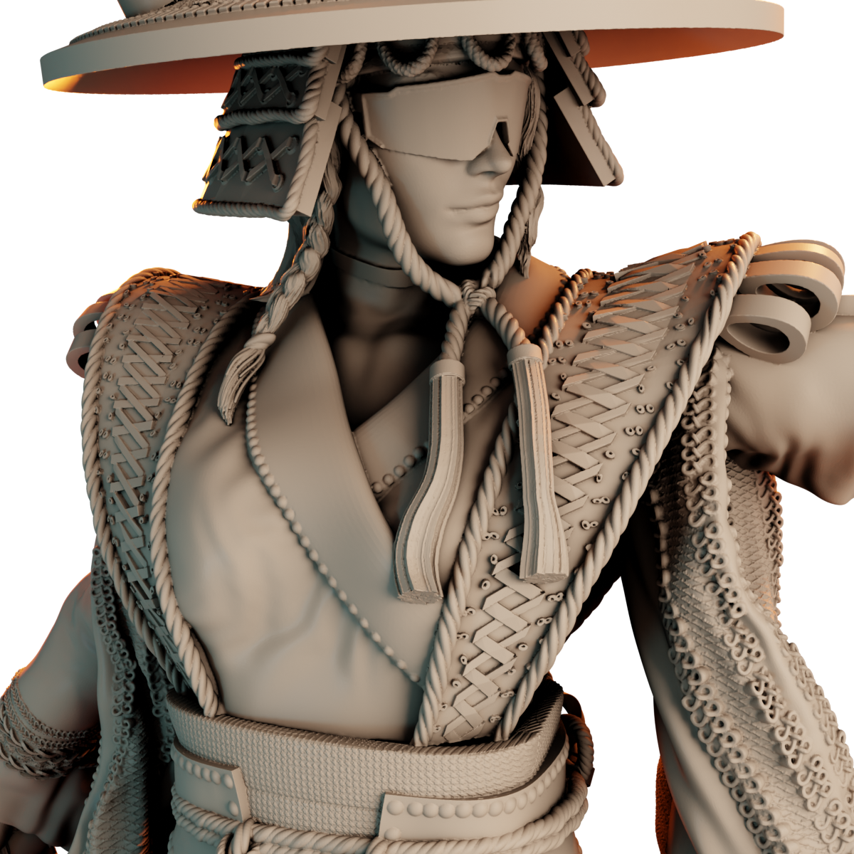 Modelado 3D detalle torso kimono Cambalada — ZBrush escultura digital