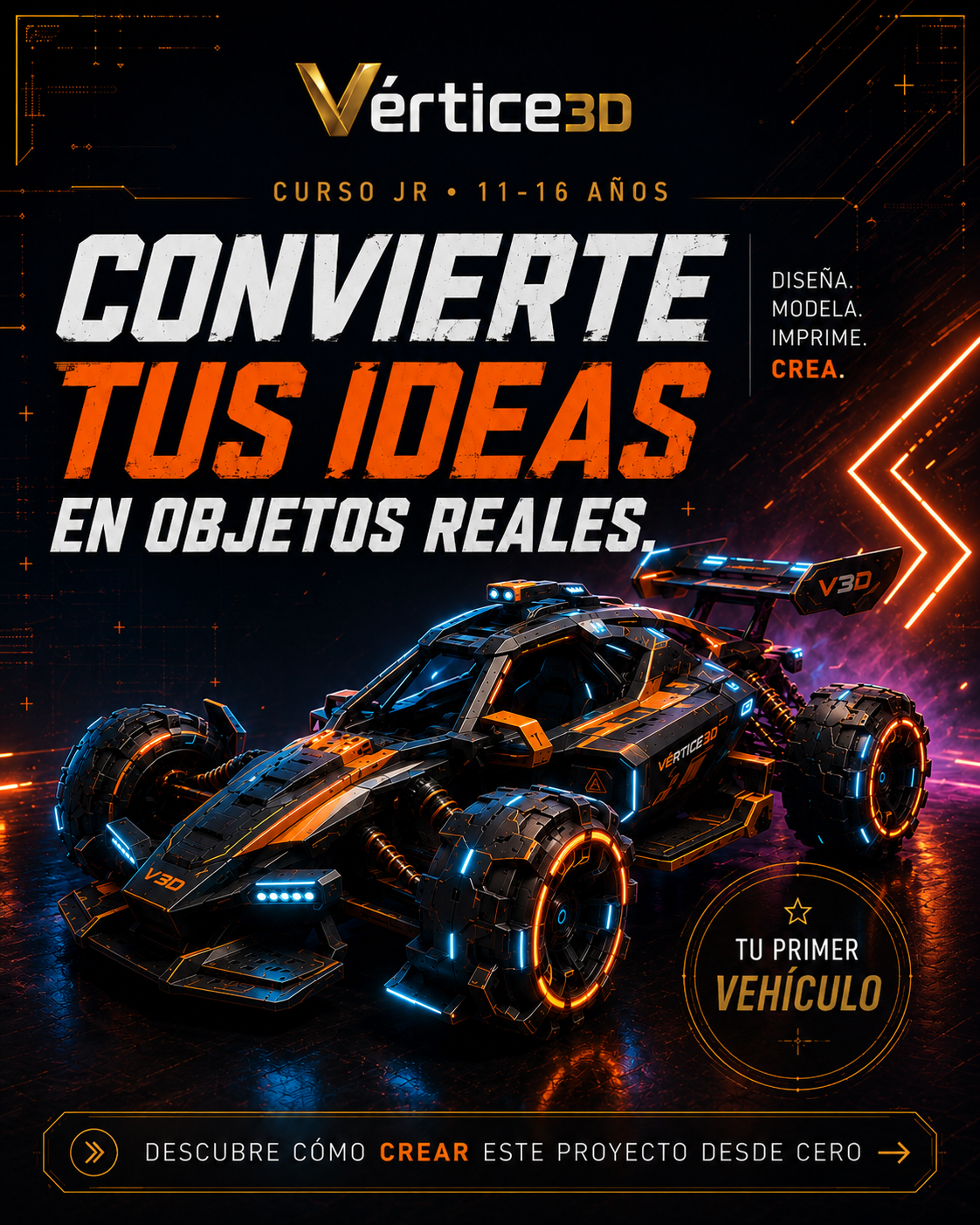Vértice 3D Jr — curso de modelado e impresión 3D para jóvenes en Badajoz