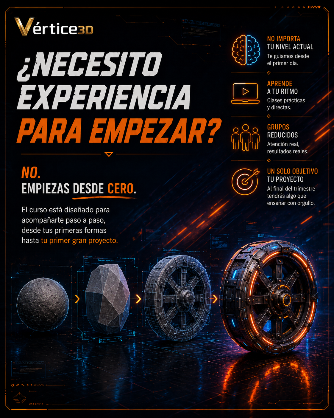 Proceso de modelado 3D desde cero, sin experiencia previa, curso Vértice 3D Jr Badajoz