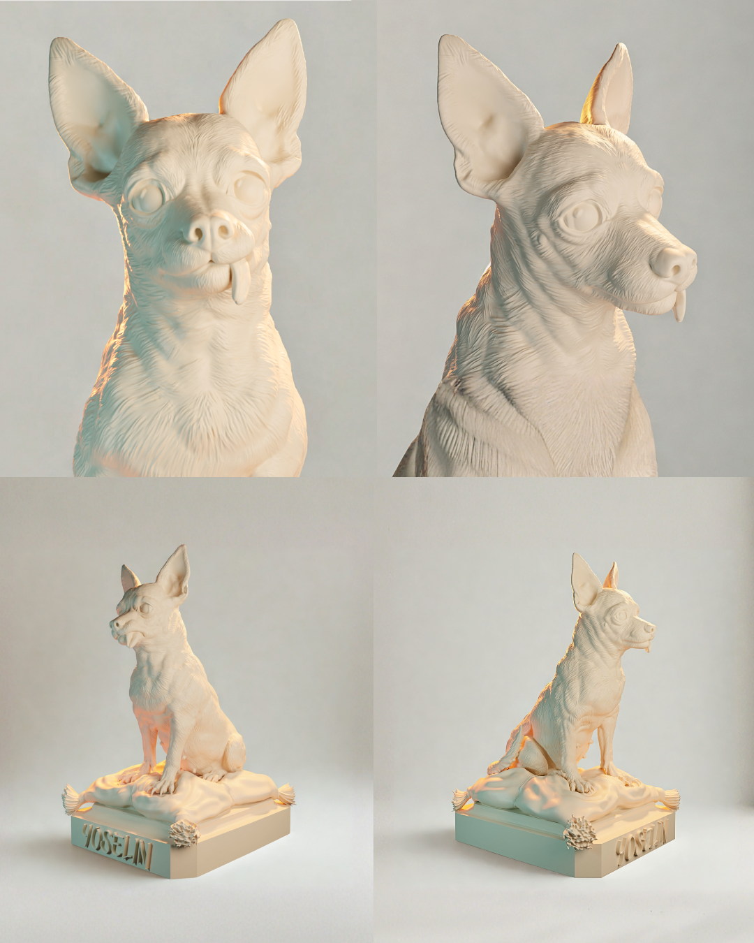 Render 3D de Yoselin, chihuahua, vista 1 — proceso AlmaPet Million Miniatures Studios