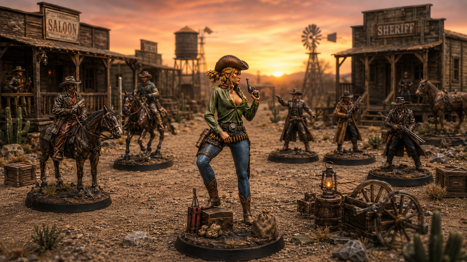 En mesa de juego western — Sheriff Abigail Gun Shop Heist