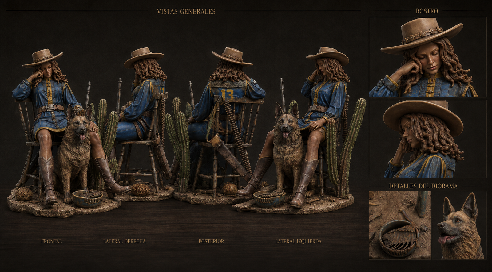 Francotiradora pintada postapocalíptico 32mm — pintura de miniaturas por encargo, Million Miniatures Studios