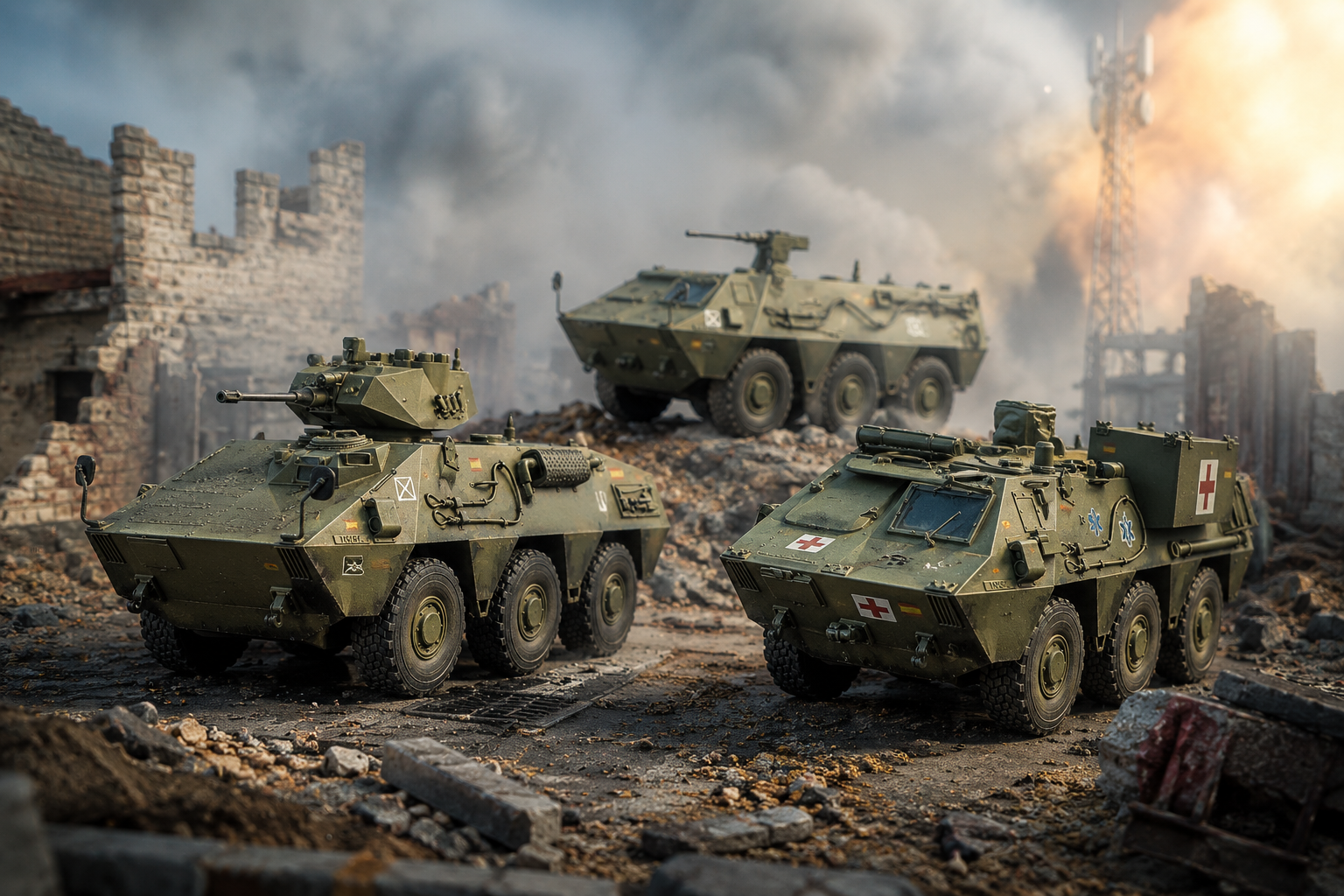 Réplicas 3D de vehículos militares españoles BMR 600, VEC y BMR sanitario primera época — primeras del mundo — Million Miniatures Studios