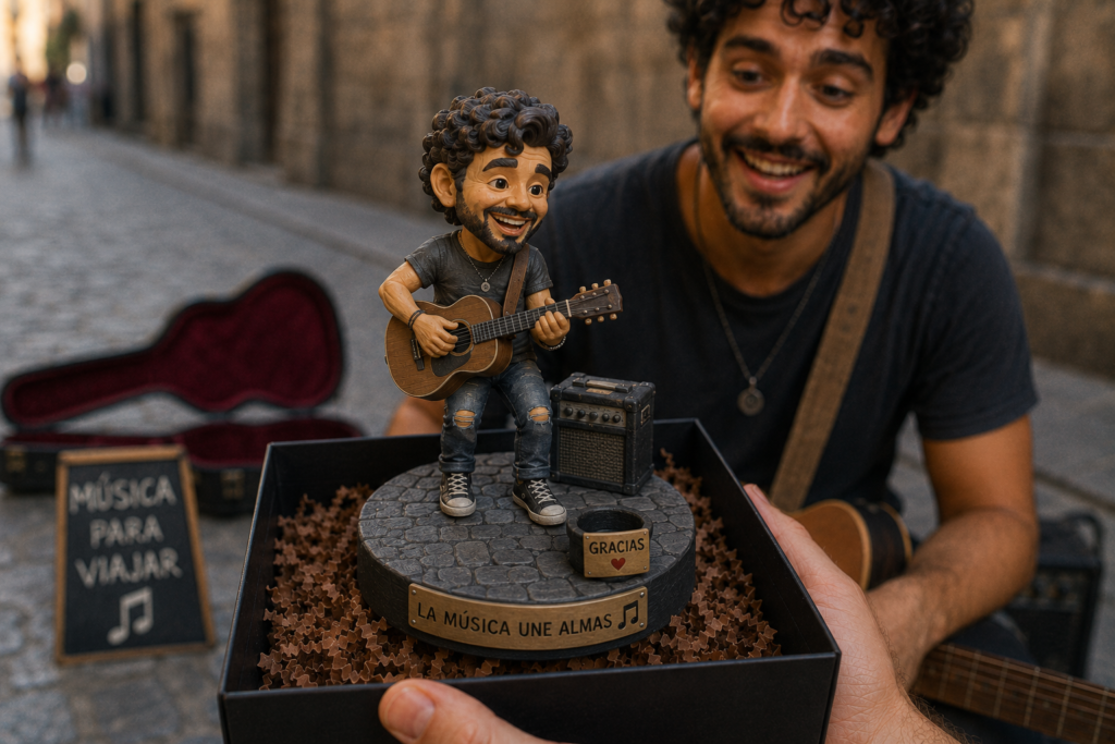 Muñeco personalizado 3D estilo caricatura — pareja celebrando con su figura — Million Miniatures Studios