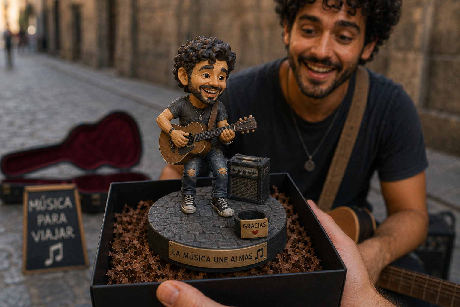 Muñeco personalizado 3D estilo caricatura — pareja celebrando con sus figuras personalizadas a partir de fotos — Million Miniatures Studios