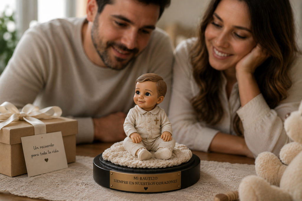 Regalo original de bautizo — figura personalizada de bebé en resina — Million Miniatures Studios