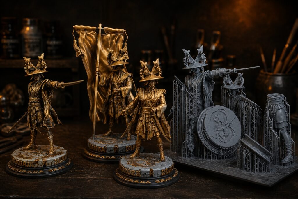 Piezas impresas en 3D expuestas en Centro Vivo Badajoz — colaboración AMEBA — Million Miniatures Studios