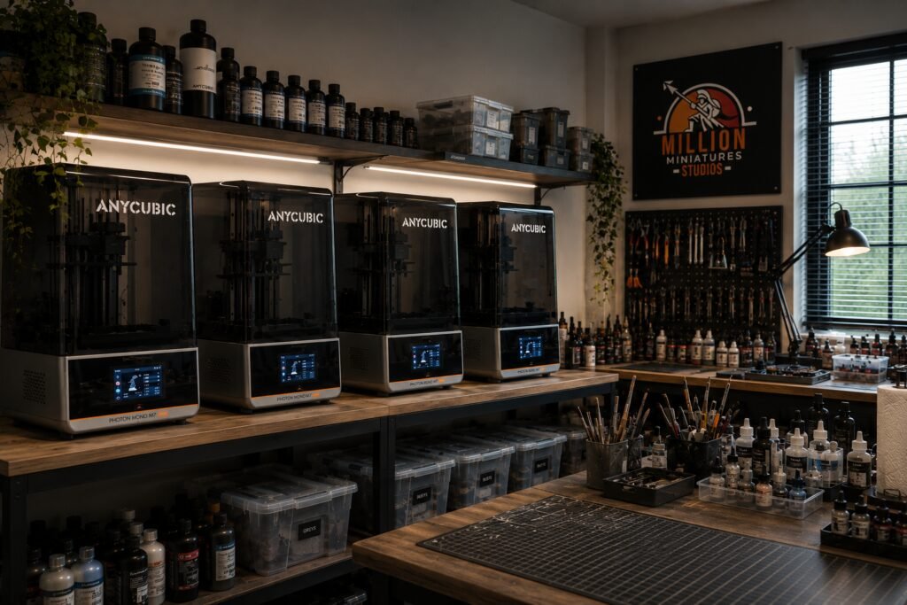 Taller de impresión 3D personalizada en resina — impresoras Anycubic 12K — Million Miniatures Studios Badajoz