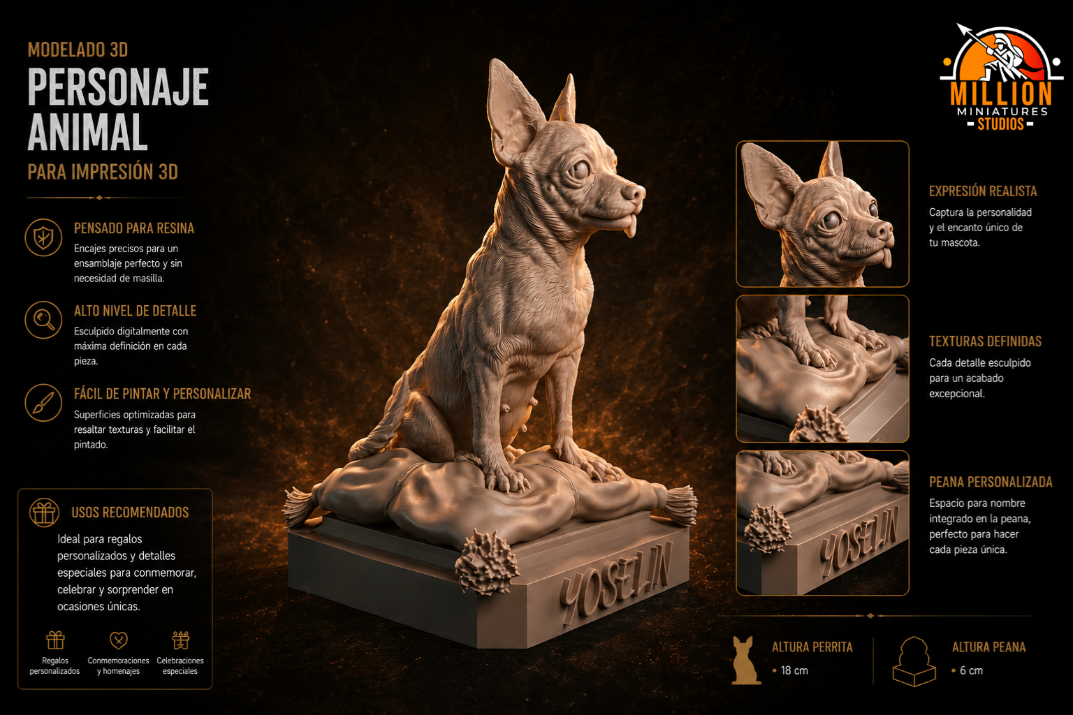 Modelado 3D por encargo de animal, chihuahua — Million Miniatures Studios