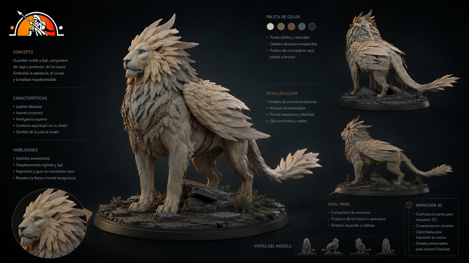 Escultura digital de criatura fantástica, vista 3 — Million Miniatures Studios