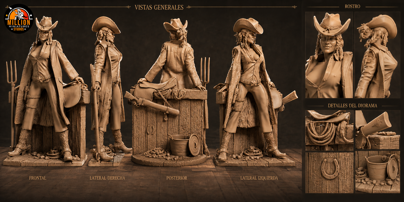 Modelado 3D de personaje sheriff western, vista 2 — Million Miniatures Studios