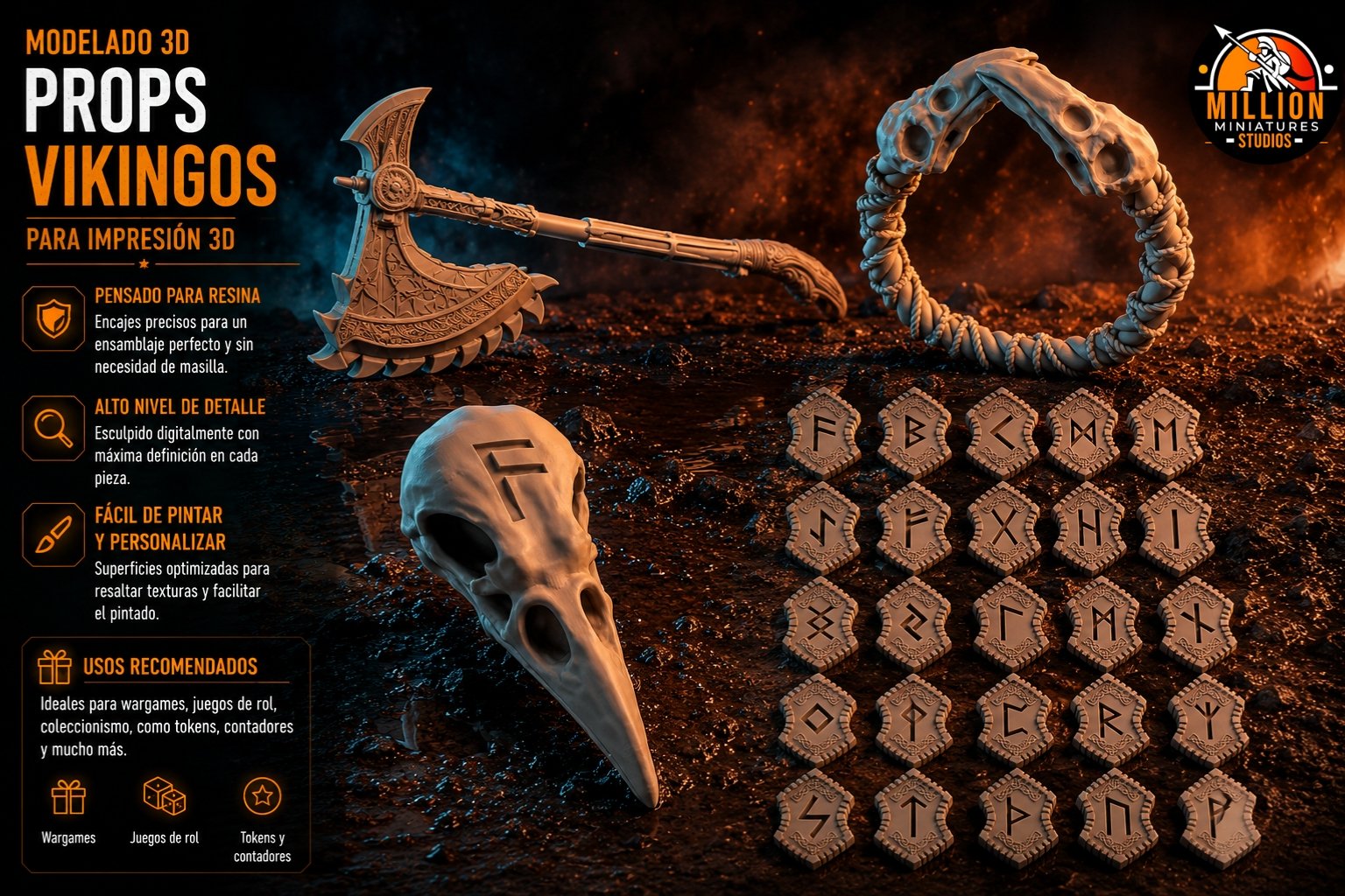 Piezas 3D por encargo, props de temática vikinga — Million Miniatures Studios