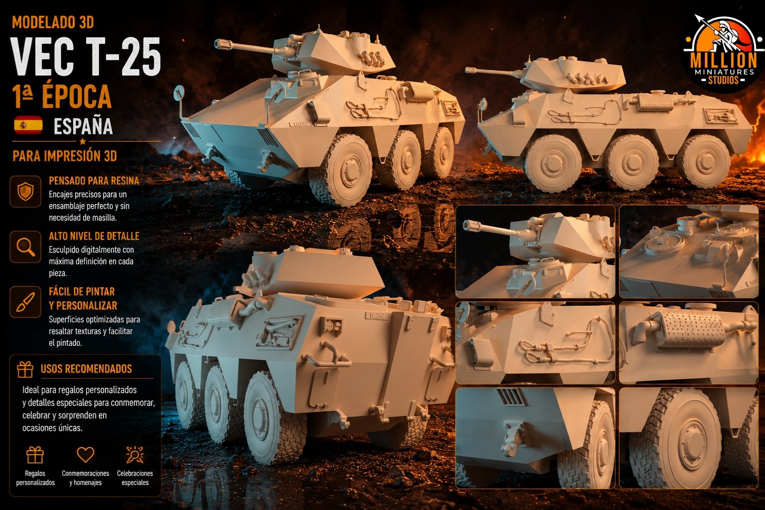 Modelado 3D de réplica del vehículo militar VEC-T25 — Million Miniatures Studios