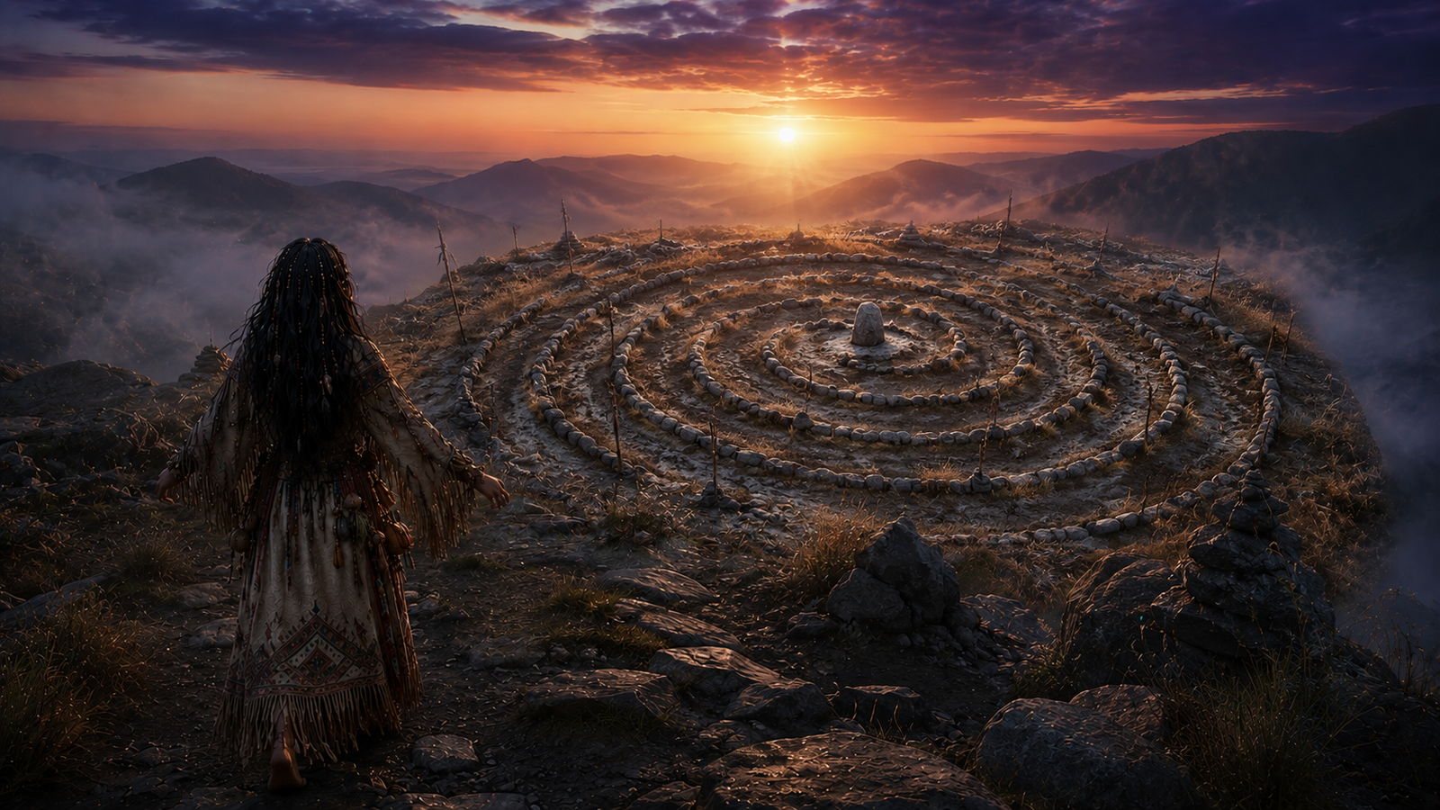 El círculo ceremonial al amanecer — Aiyana Haseya: El Ritual de Invocación