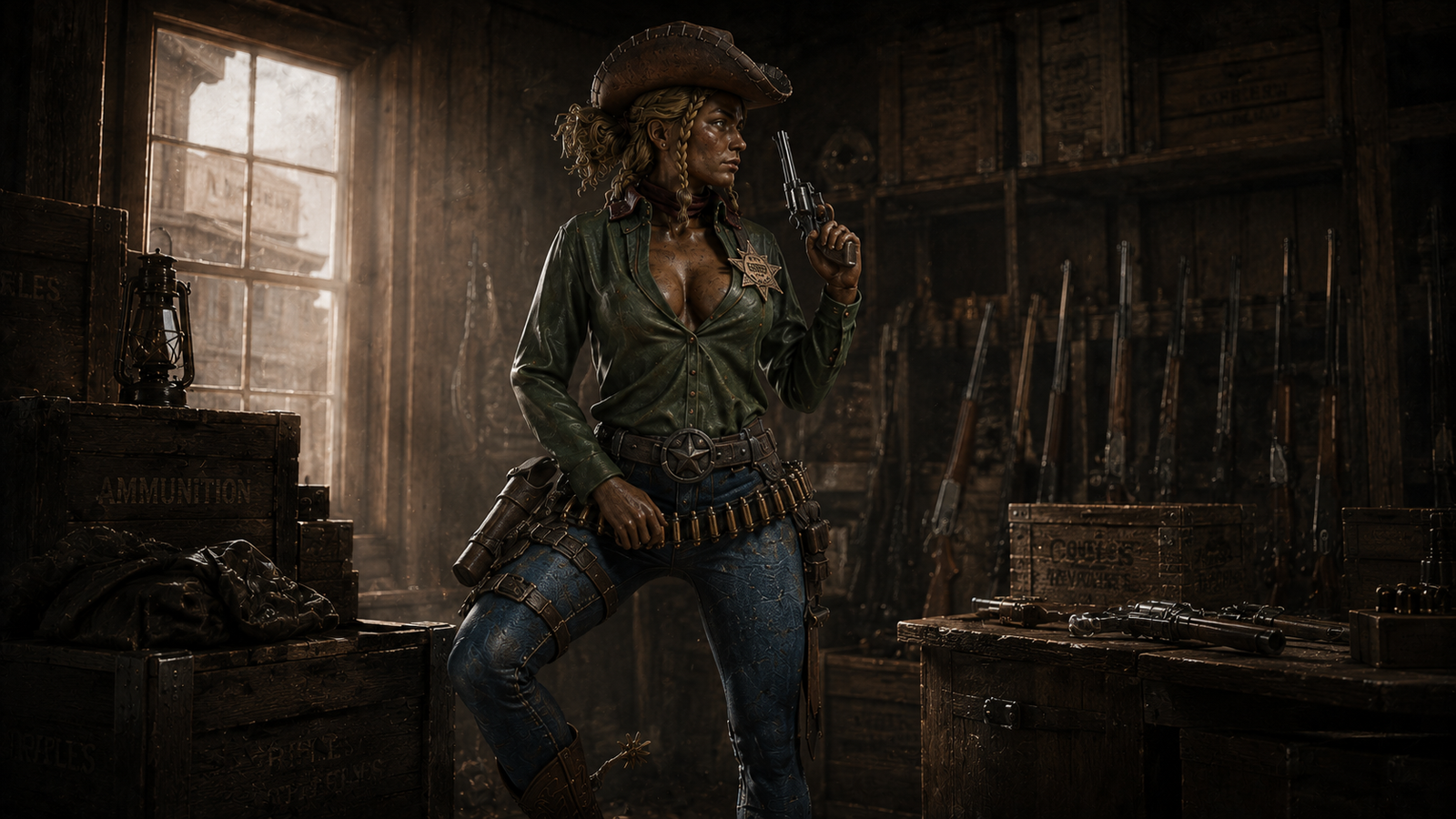 La sheriff llega a la armería — Sheriff Abigail: El Atraco Frustrado